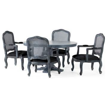 Maria French Country Wood 5-Piece Expandable Oval Dining Set, Black/Gray