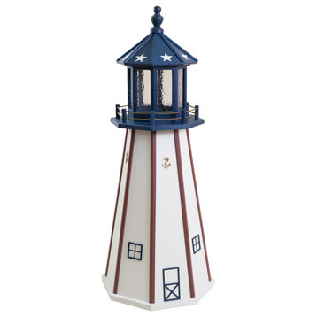 Outdoor Poly Lumber Lighthouse Lawn Ornament, Patriotic, 5 Foot, Standard Electric Light