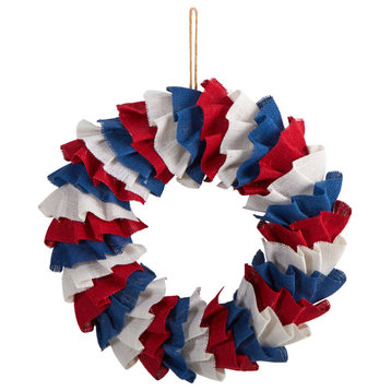 Nearly Natural 18" Red White and Blue "Americana" Burlap Wreath