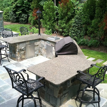 Modern Landscape Design - Backyard Fireplace, Kitchen and Screened In Porch