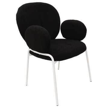 Celestial Boucle Dining Chairs With Arms, White Iron Legs, Black
