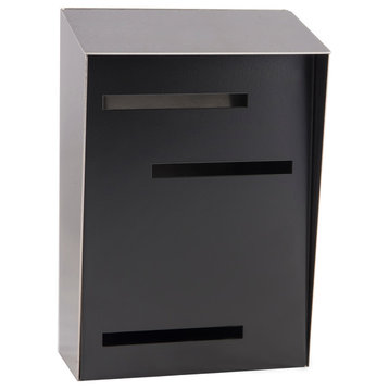 Mid Century Modern Mailbox, Two Tone Stainless, Vertical Large, Black