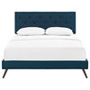 Tarah King Upholstered Fabric Platform Bed With Round Splayed Legs, Azure