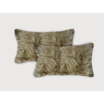 2-Pack New Zealand Sheepskin Pillow 12"x20", Taupe
