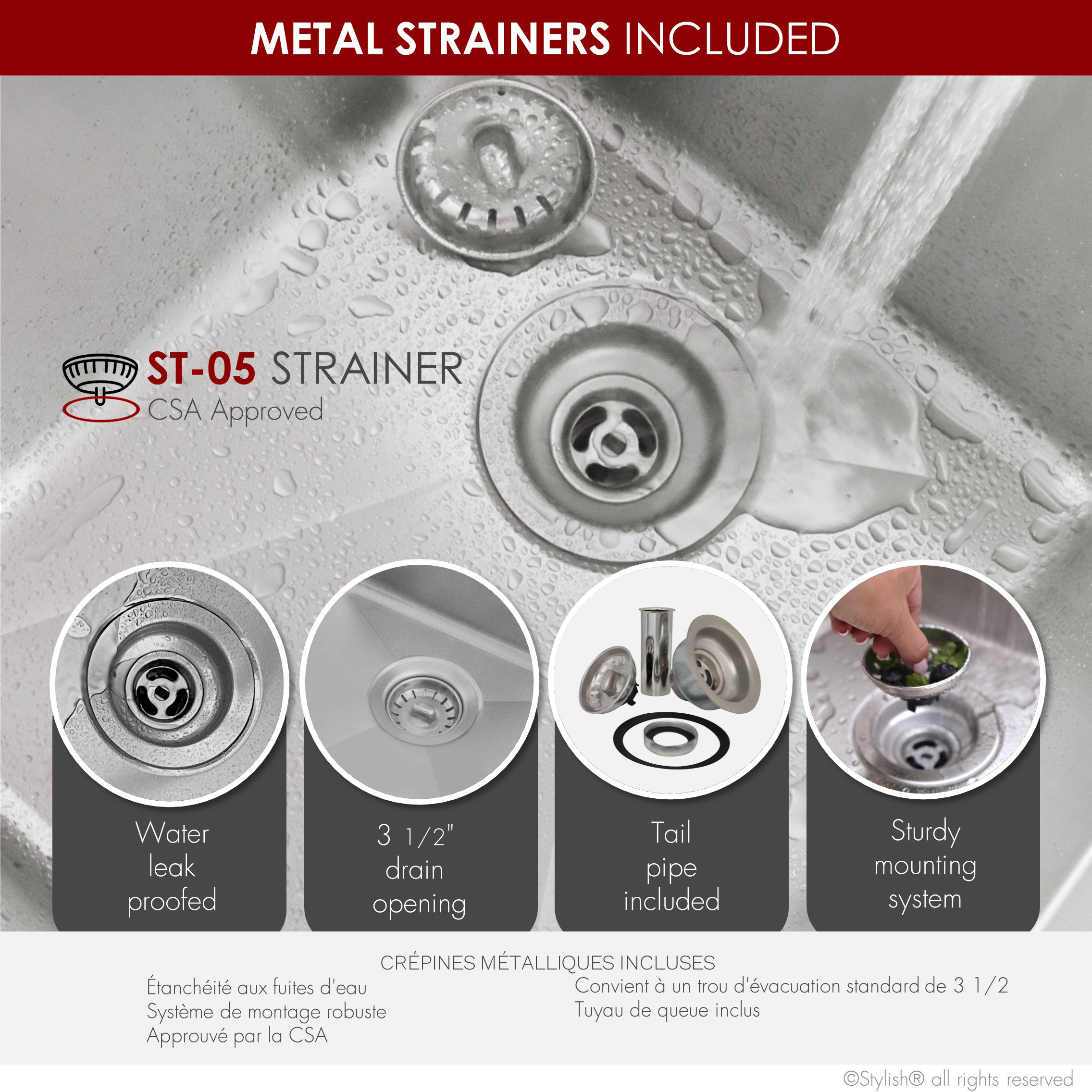 STYLISH 31 inch Double Bowl Undermount Stainless Steel Kitchen Sink