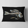 Fish Skeleton Bone on Black Animal Throw Pillow, 12"x20"