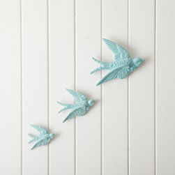 set of 3 ceramic swallows - Wall Sculptures