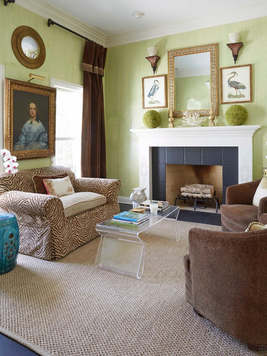Navy Living Room Design Ideas, Remodels & Photos with Green Walls | Houzz