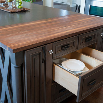 Transitional Kitchen with Drawer Storage, and Butcher Block and Granite Counters