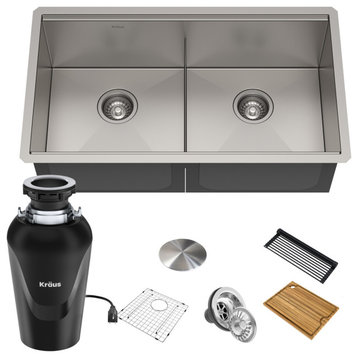 Undermount Stainless Steel 1-Bowl Kitchen Sink With Accessories, 33" Double Bowl