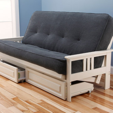 Monterey Antique White Frame with Marmont Thunder Mattress and Storage Drawers