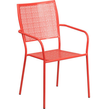 Indoor Outdoor Steel Patio Arm Chair, set of 4, Coral