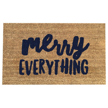 Hand Painted "Merry Everything Holiday" Doormat, Midnight Navy Blue