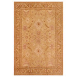Bareens Designer Rugs - Oriental Ziegler Angla Gold Brown Hand-Knotted Wool Rug - 10'1'' x 14'0'' - Enhance the ambiance of your home with this magnificent Persian-influenced Turkish hand-knotted rug made by skilled artisans capable of creating the most exceptional vegetable dyes and hand-spun wool. This exquisite handmade rug is a one-of-a-kind Peshawar Kafkaz, otherwise identified as Chobi, Chobi Peshawar, Oushak, or Ziegler rug. These handmade rugs are crafted in Pakistan utilizing superior-quality wool imported from Australia, New Zealand, and Korea in two types of weaves: the Persian weave and the Mori weave. This rug is meticulously crafted by hand using the finest natural vegetable dyes extracted from local plants. The artisans use a blend of hand-spun local and fine merino wool, resulting in a rug with a compelling texture, higher lanolin content, and longer staple. The artisans occasionally incorporate natural or artificial silk into the pile to enhance specific motifs. The finished product is an awe-inspiring execution of flawless design and an understated palette that exudes elegance.