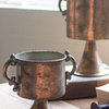 2-Piece Set Rustic Antique Copper Finish Metal Floral Urn Handles Container Vase
