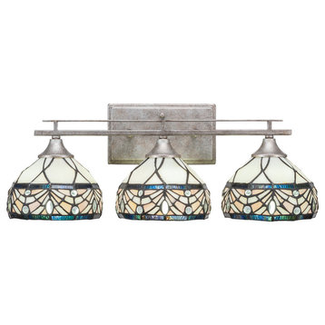 Uptowne 3-Light Bath Bar, Aged Silver/Royal Merlot Art