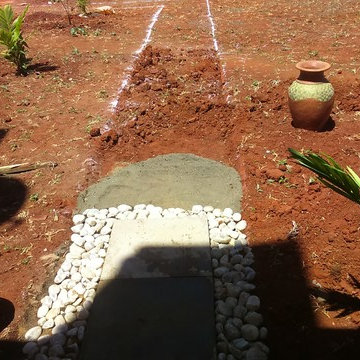 Concrete and pebble footpath
