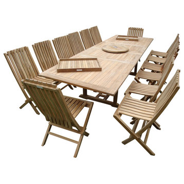 118" Buckingham Double Extension Table, 14 Folding Chairs, Grade A Teak