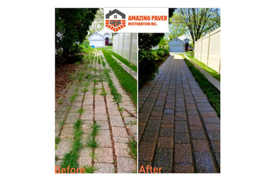 Brick paver walkway restored to look like new again.
