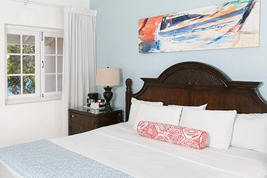 Bedroom - tropical bedroom idea in Other with blue walls