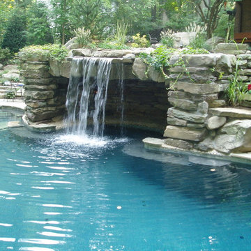 Grotto for pool in Baltimore County using PA Fieldstone stepper and boulders