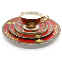 Royalty Porcelain Luxury 8 Piece Red Dinner Set For 1 Person, 24K Gold