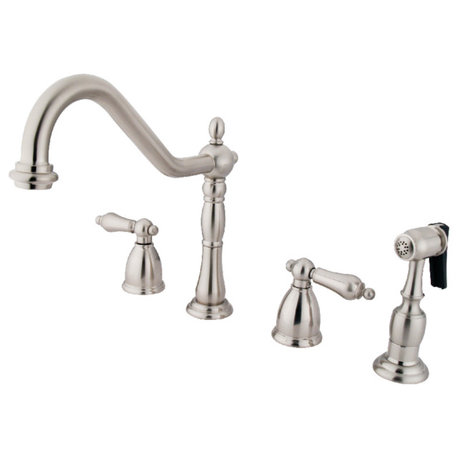 Kingston Brass Widespread Kitchen Faucet With Brass Sprayer, Brushed Nickel