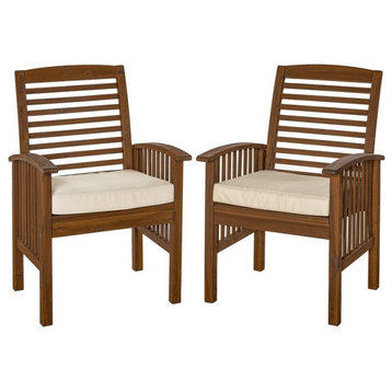 Acacia wood Patio Chairs with Cushions in Dark Brown - Set of 2