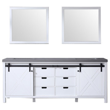 Lexora Marsyas Bathroom Vanity, White, 84", Top, Sink, Mirror