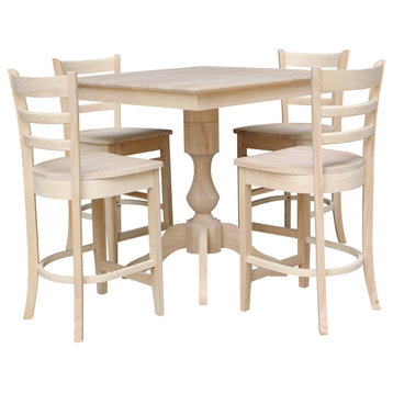 36" x 36" Square Top Pedestal Table  With 4 Counter Height Stools (Set of 5)
