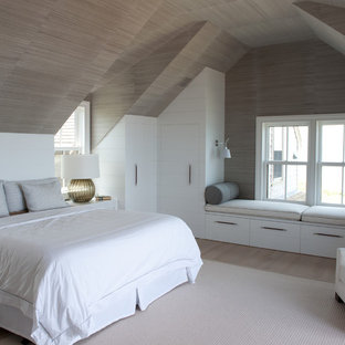 Inspiration for a contemporary bedroom remodel in Boston with gray walls