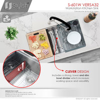 STYLISH 32 in Workstation Double Bowl Undermount Kitchen Sink with Accessories