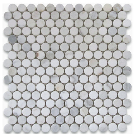 Statuary White Marble 3/4 inch Penny Round Mosaic Tile Honed, 1 sheet