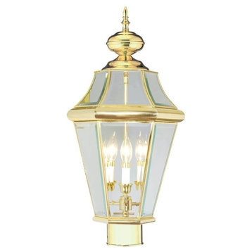 3-Light Outdoor Post Lantern, Polished Brass