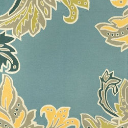 TransOcean Ravella Collection &ndash; Ornamental Leaf Border Outdoor Rug - Outdoor Rugs