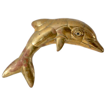 Consigned, Mid Century Brass Dolphin Wall Sculpture