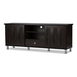 TV Cabinet With 2 Sliding Doors and Drawer Contemporary