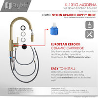STYLISH Modern Single Handle  Pull down Sprayer  Kitchen Faucet in Gold Finish