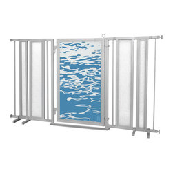 Fusion Gates - Fusion Gate with Healing Waters Design, Satin Nickel, 65"-71.4" - Dog Gates