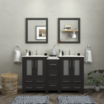 Vanity Art Vanity Set With Ceramic Top, 60", Espresso, Standard Mirror