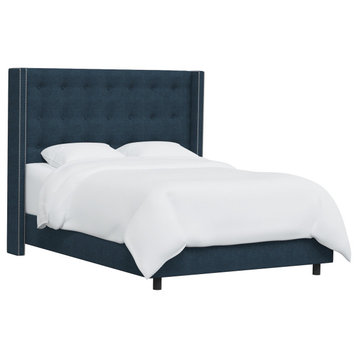 Kerry Queen Button Tufted Wingback Bed, Zuma Navy