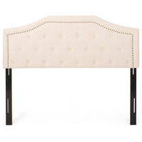 Olivia Contemporary Upholstered Queen/Full Headboard, Beige + Black