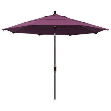 11' Bronze Auto-Tilt Crank Lift Aluminum Umbrella, Sunbrella, Iris