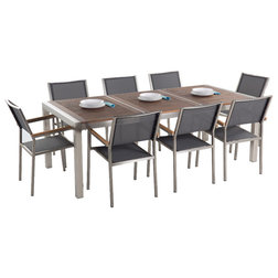 Contemporary Outdoor Dining Sets Gresso 9-Piece Outdoor Dining Set With Acacia Wood Top, Gray Chairs
