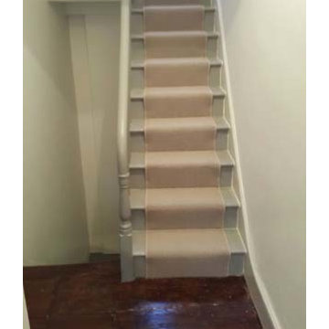 White Carpet Installation to Stairs