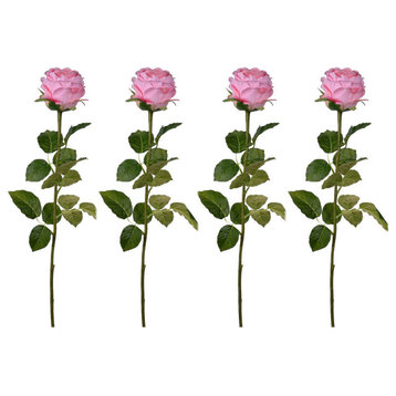 Set Of 4 Real Touch Rose Stem, Pink 7x29"H