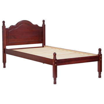 100% Solid Wood Reston Twin Panel Headboard Platform Bed, Mahogany