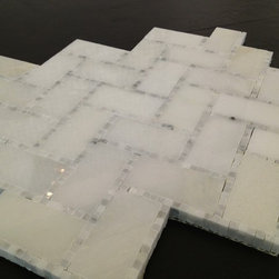 Glacier White Herringbone with Carrara micro mosaics polished - Tile