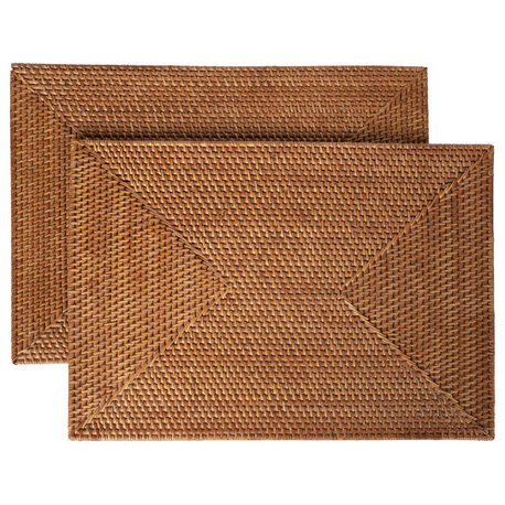Loma Rattan Rectangular Placemat, Set of 2 Pieces, Honey Brown