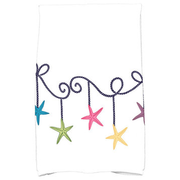 Starfish Ornaments Holiday Geometric Print Kitchen Towel, Navy Blue